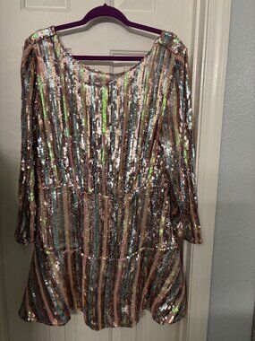Rixo Kayla XL  Long Stripe Sequin Mini Dress